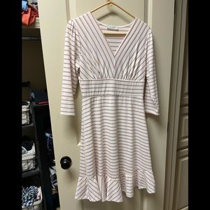 White and mauve striped dress womens small